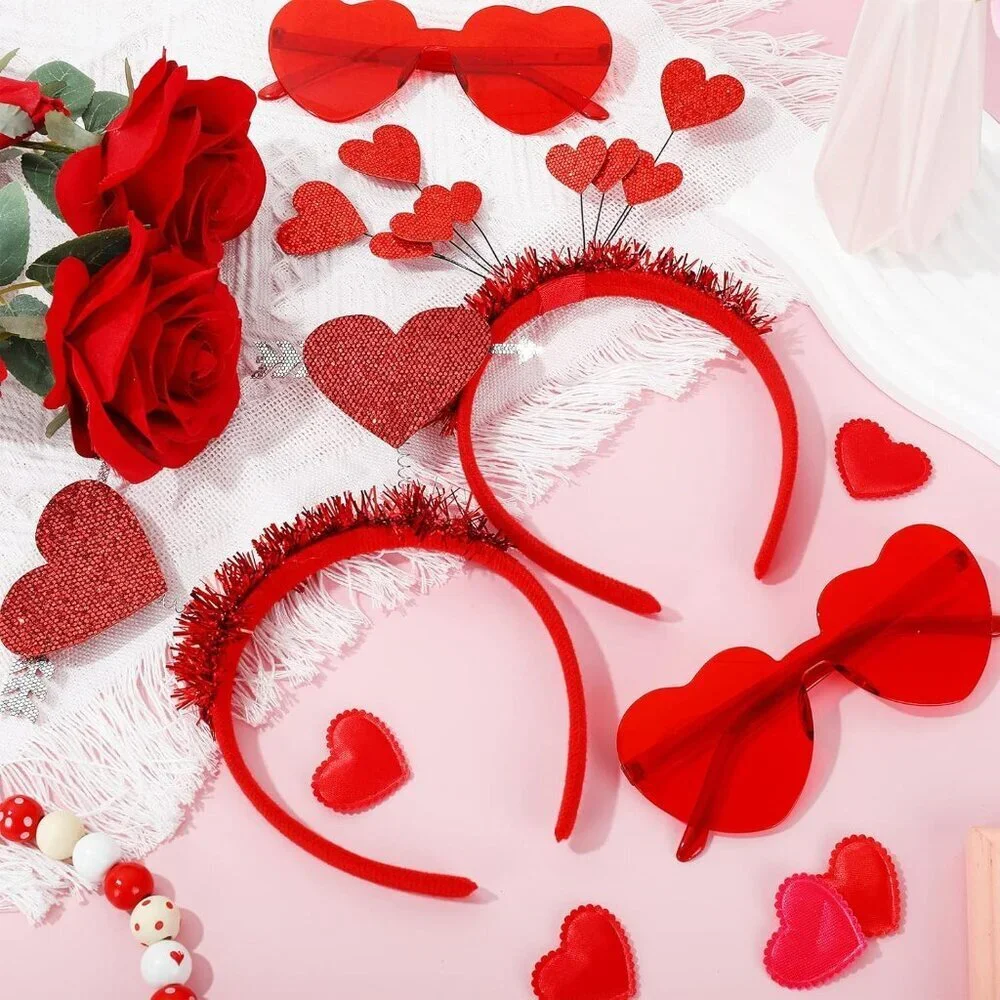 Valentine Party Accessories 6pcs Glitter Red Heart Boppers & Eyeglasses Sets